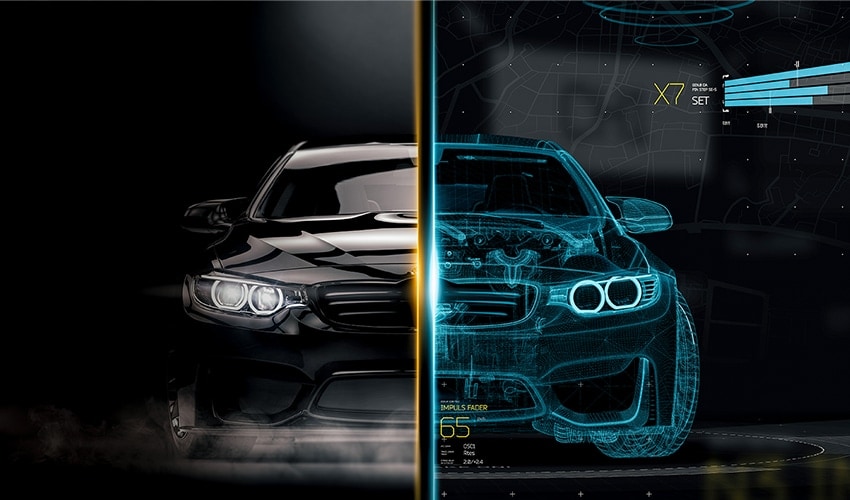 An image of a car divided in half